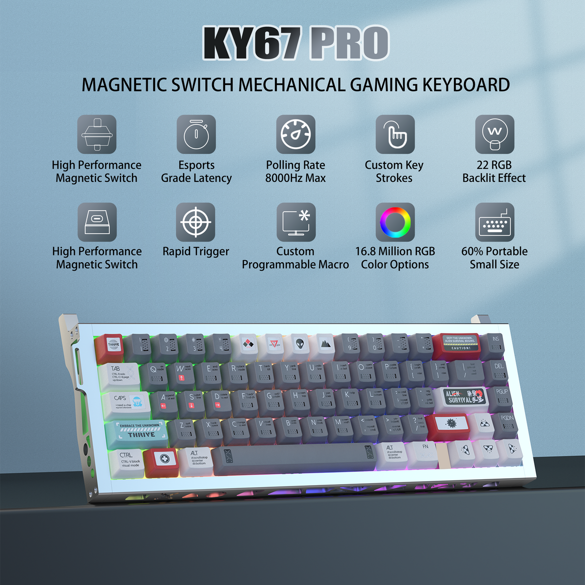 KY67 Pro Gaming Keyboard, 65% RGB Hall Effect Keyboard, 67 Keys with G ...